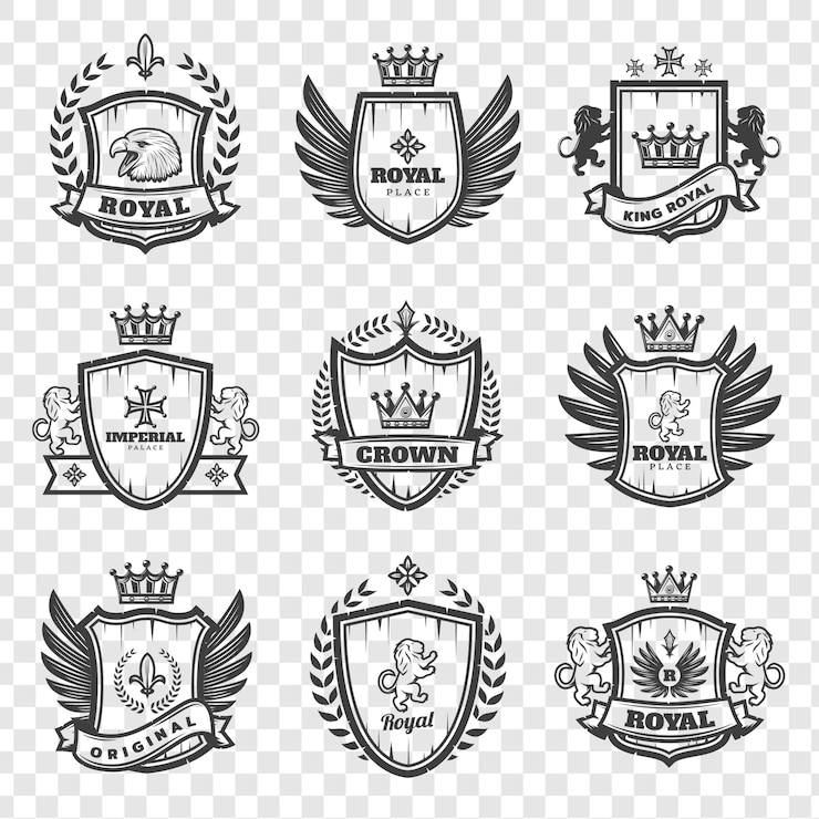 PSD koninklijke heraldische schilden en emblemen