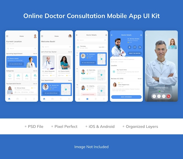 Konsultacje lekarskie online Zestaw UI aplikacji mobilnej