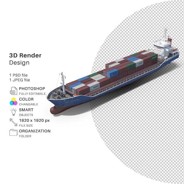 Kontenerowiec Modelowanie 3D pliku PSD Realistyczny kontener