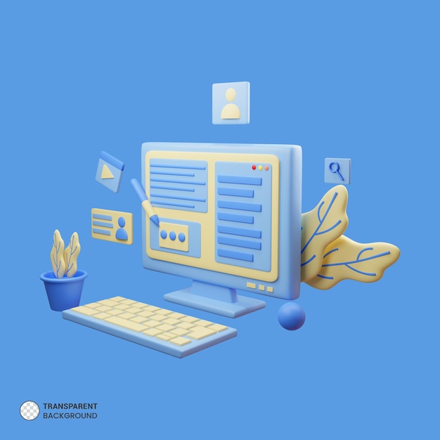 Kontorcomputer-ikon isoleret 3D-rendering illustration
