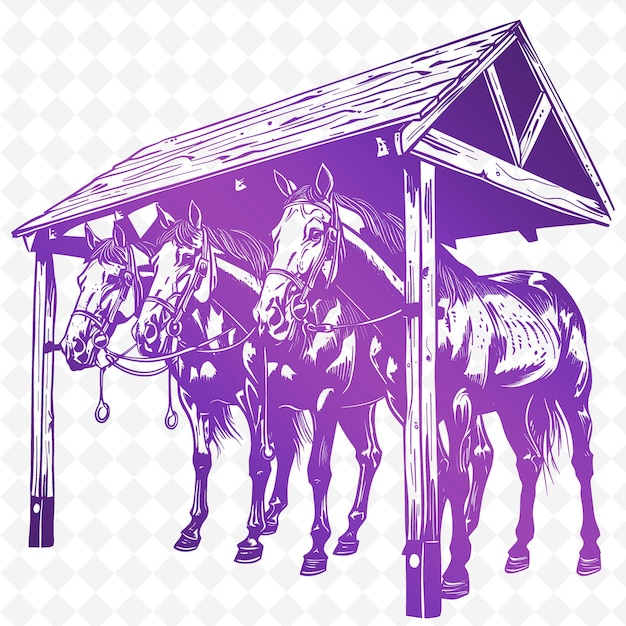 PSD kontur stajni z głowami koni i szpilkami głowice koni pee ilustracja ramki dekoracja kolekcja