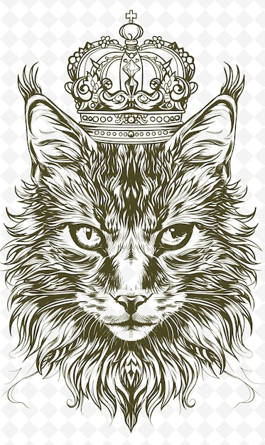 Korat cat wearing a crown with a majestic expression portrai animals sketch art vector collections