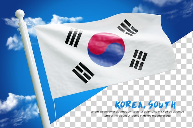 Korea Południowa Realistyczna Flaga 3d Render Na Białym Tle Lub 3d Korea Południowa Macha Flagą Ilustracją