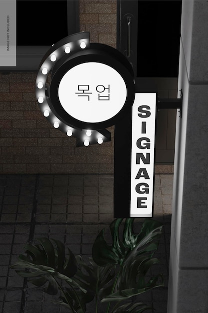 Koreaans muur signage mockup, hoge hoekmening