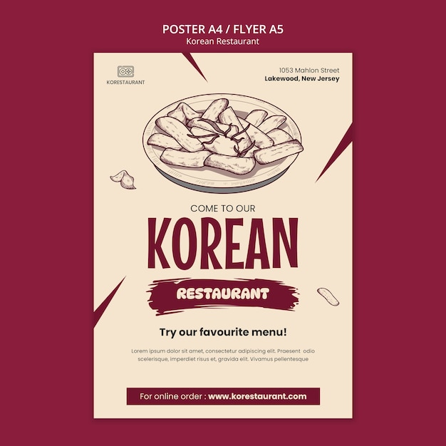 PSD koreaans restaurant poster sjabloon