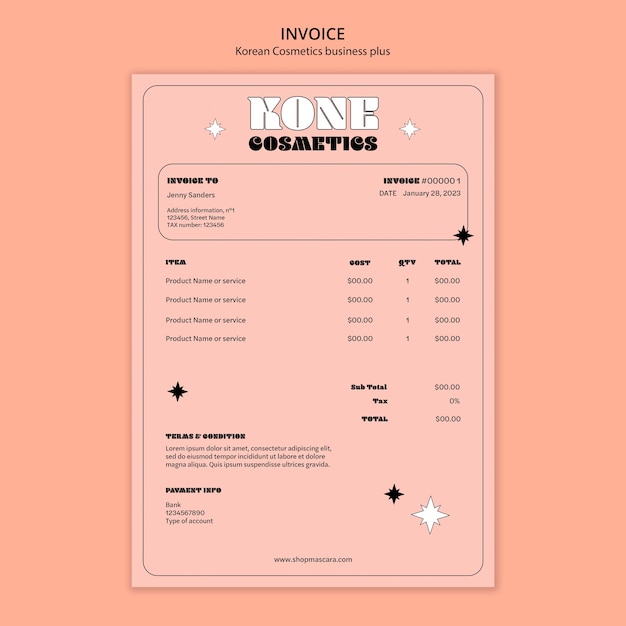 Korean beauty cosmetics invoice template