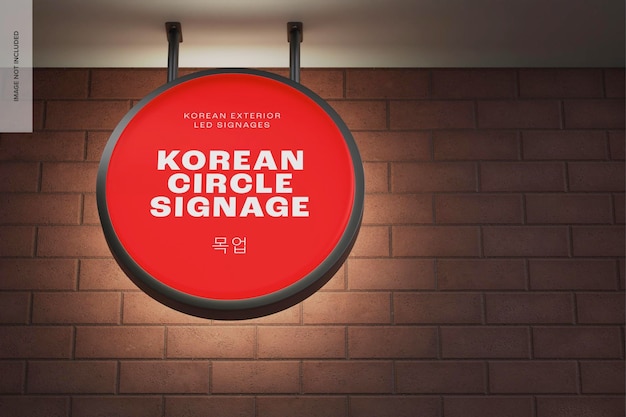 korean circle signage mockup, low angle view