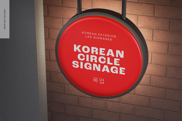 korean circle signage mockup, perspective 02