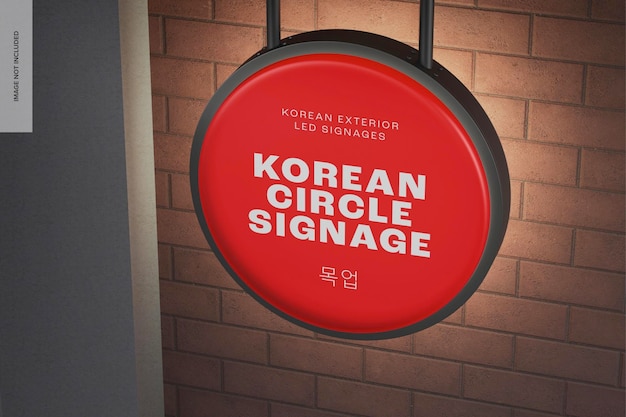 Korean circle signage mockup, perspective 02