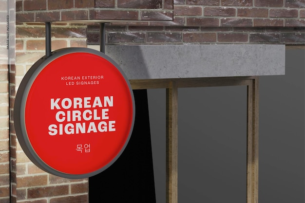 Korean circle signage mockup, perspective