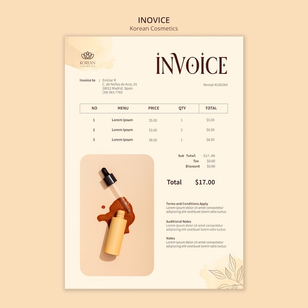 PSD korean cosmetics invoice template