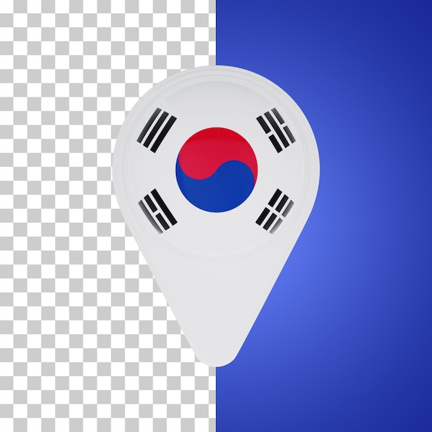 PSD korean flag pin map location 3d illustration