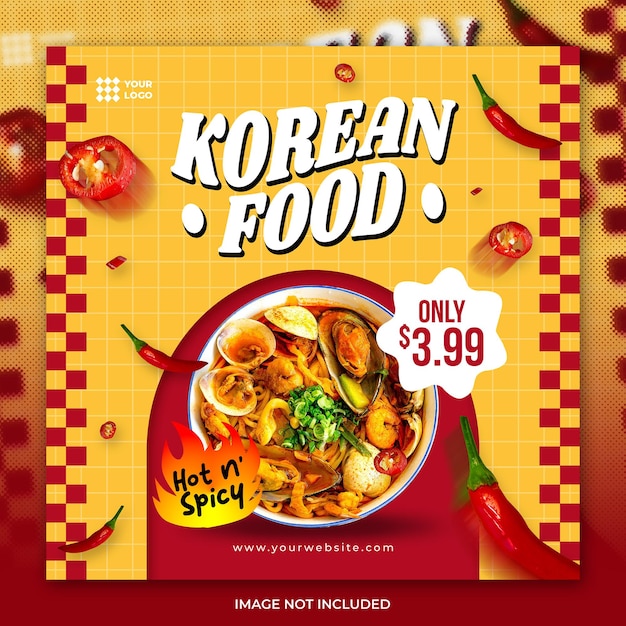 PSD korean food social media post of flyer sjabloon