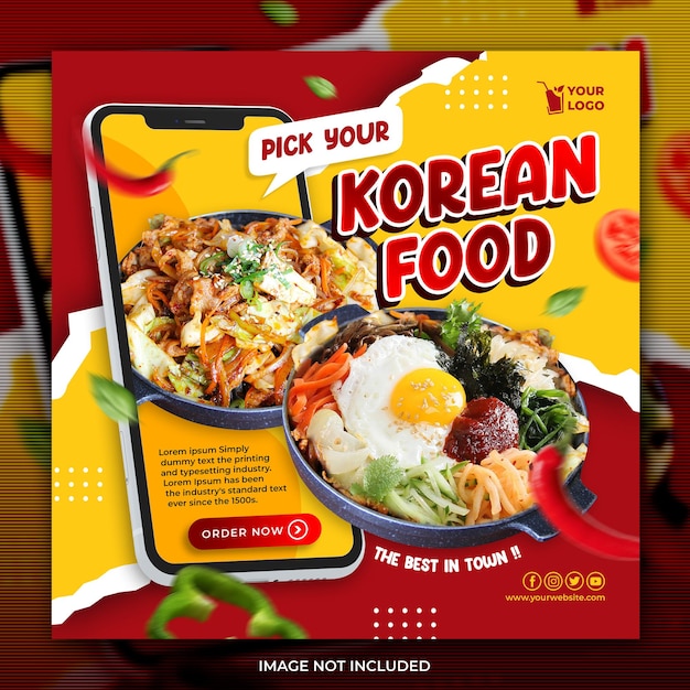 PSD韩国食物社交媒体发布或传单模雷竞技官网 雷竞技电竞平台板