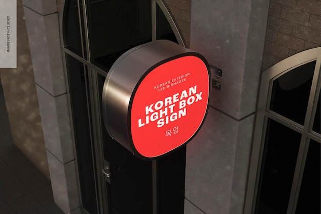 Korean Light Box Sign Mockup, High Angle View