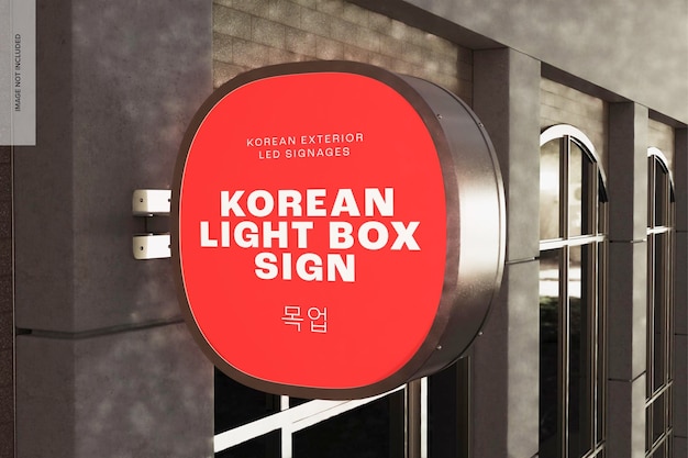 korean light box sign mockup, perspective