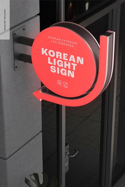 korean light sign with arrow mockup, high angle view