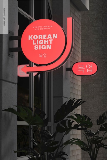 korean light signs with arrow mockup, right view