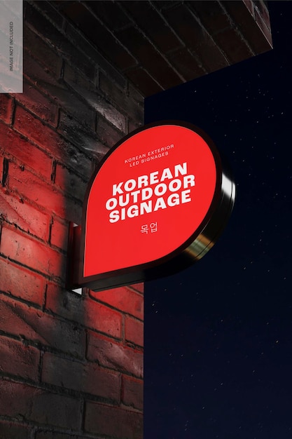 korean outdoor signage mockup, left view