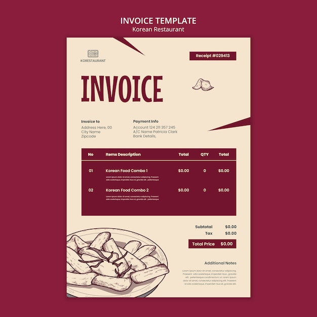 PSD korean restaurant invoice template