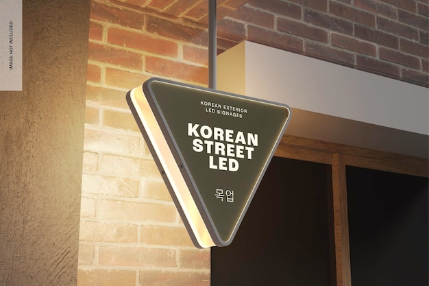Korean street led signage mockup, left view
