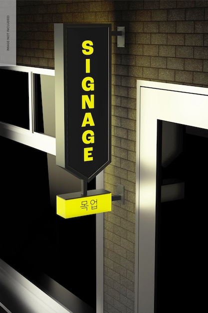 korean street wall signage mockup, right view