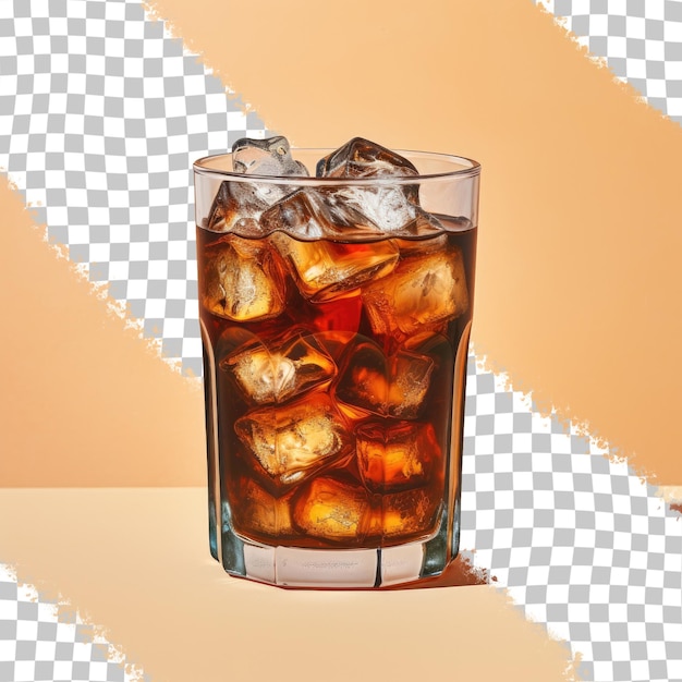 PSD kort zwart glas met cola en ijs transparante achtergrond