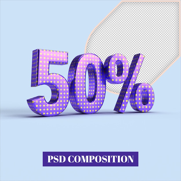 PSD korting 50 procent korting. 3d illustratie.