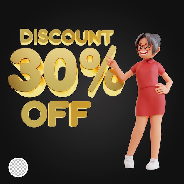 Korting met 3D Woman Character Illustration