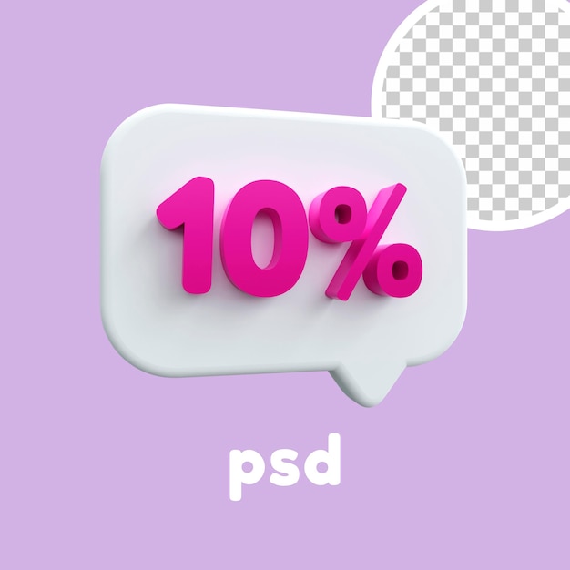 Korting tien procent mooie pictogram roze nummers 3d render op een transparante achtergrond