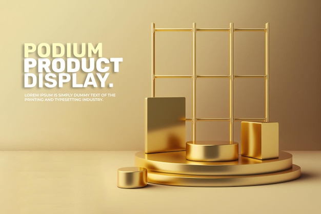 Kosmetyczny wyświetlacz produktu złoty stojak na podium luksusowa scena na podium do wyświetlania produktu renderowania 3d
