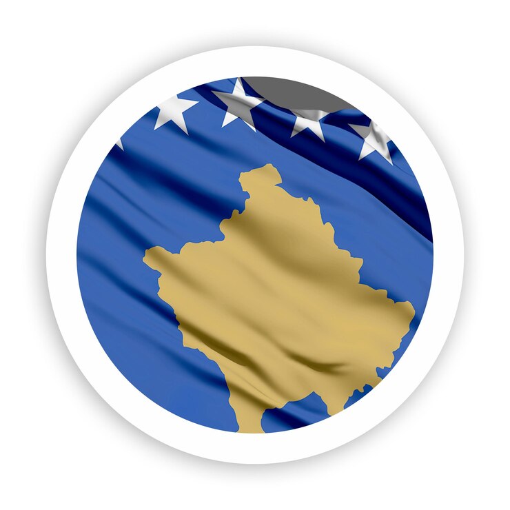 PSD kosovo waving flag with white rounded circle frame