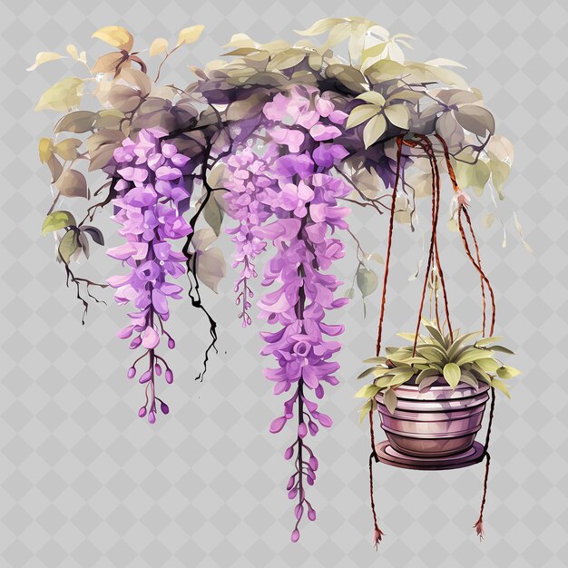 PSD kosz z kwiatami i kosz z rośliną wiszącą na nim