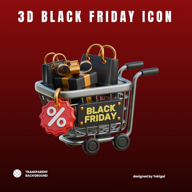 Koszyk z znacznikiem sprzedaży 3D Black Friday Icon for uiux web app infographic etc.