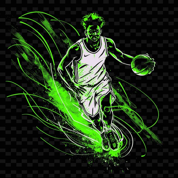 PSD koszykarz driblujący piłkę z crossoverem move pose w ilustracja flat 2d sport backgroundi