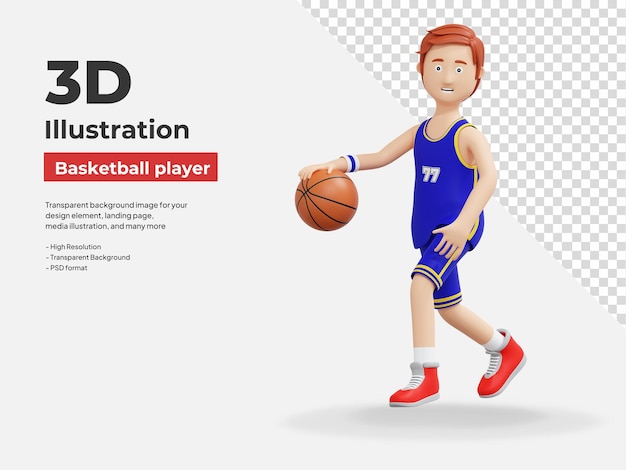 koszykarz drybluje piłkę ilustracja kreskówka 3D