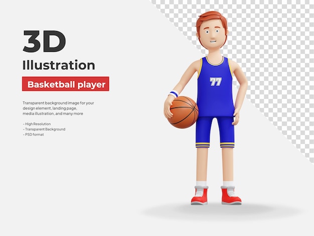 koszykarz trzymający piłkę ilustracja kreskówka 3D