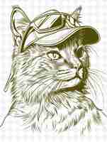 PSD kot bambino noszący osłonę ze sportowym wyrazem twarzy portret zwierząt sketch art kolekcje wektorowe