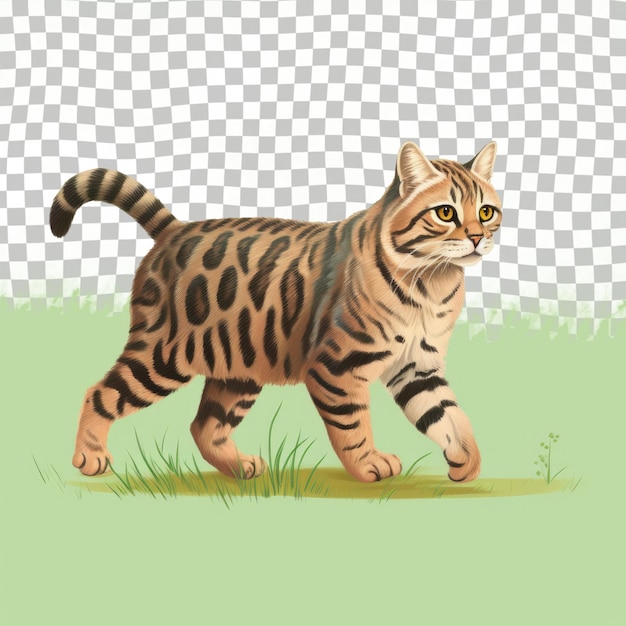 PSD kot bengalski mały do średniej wielkości felidae chodzący na przezroczystym tle