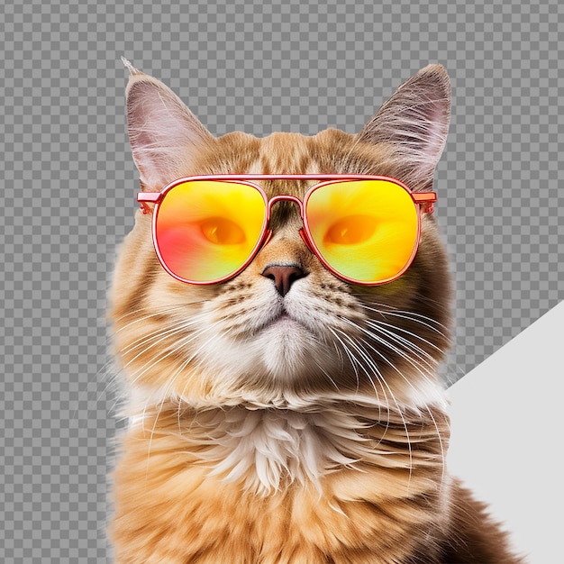 PSD kot noszący chłodne letnie okulary png izolowany na przezroczystym tle