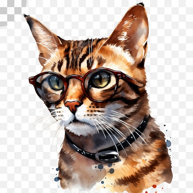 PSD kot w okularach akwarela przezroczyste tło