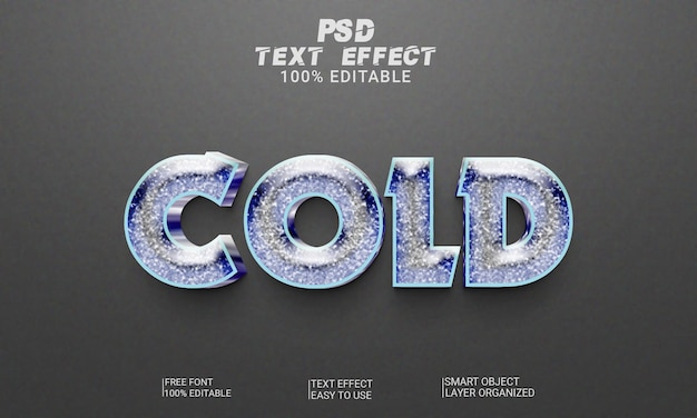 Koud 3D bewerkbaar tekststijleffect Premium PSD-bestand met achtergrond