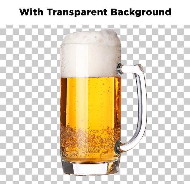 Koud glas bier met schuim, geïsoleerd op een transparante achtergrond