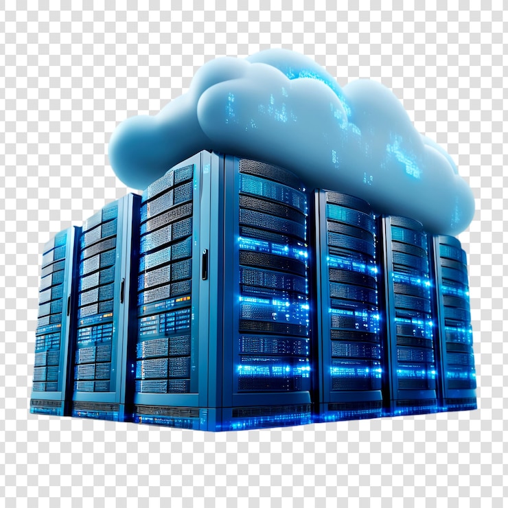 PSD krachtige cloud computing datacenters met bluelit servers op een transparante achtergrond