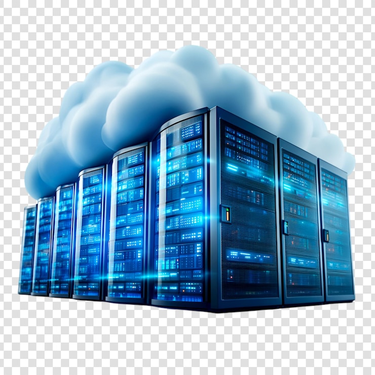 PSD krachtige cloud computing datacenters met bluelit servers op een transparante achtergrond