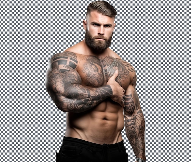 Krachtige Stylish Body Builder met Tattoo geïsoleerd op transparante achtergrond