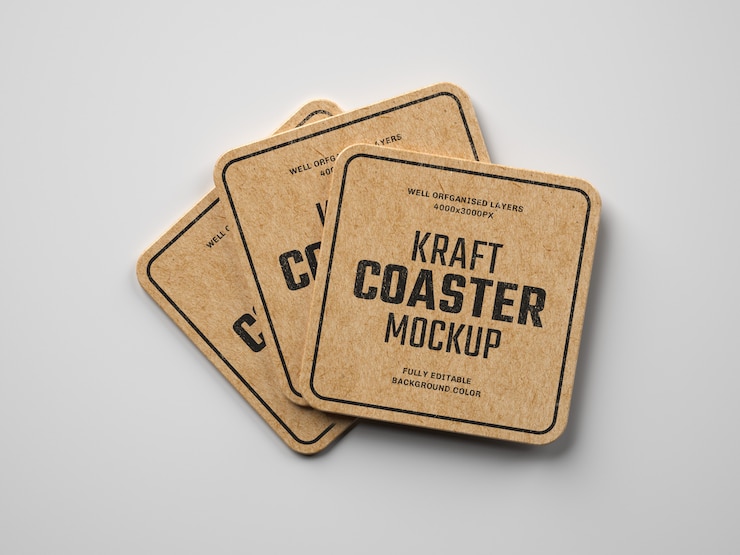 PSD kraft beverage coaster mockup
