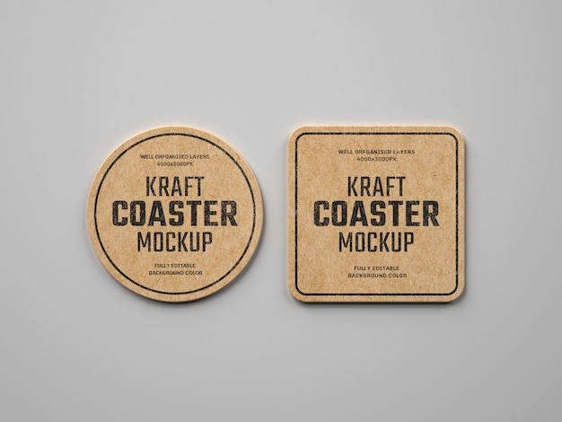 Kraft beverage coaster mockup