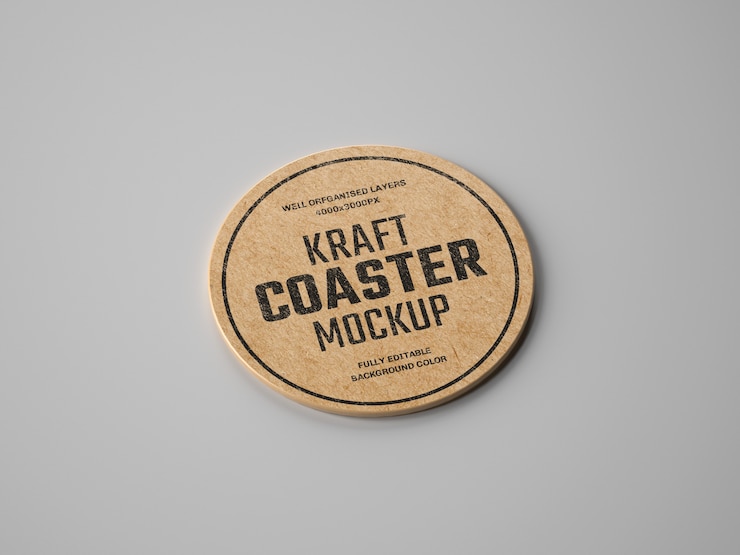 PSD kraft beverage coaster mockup
