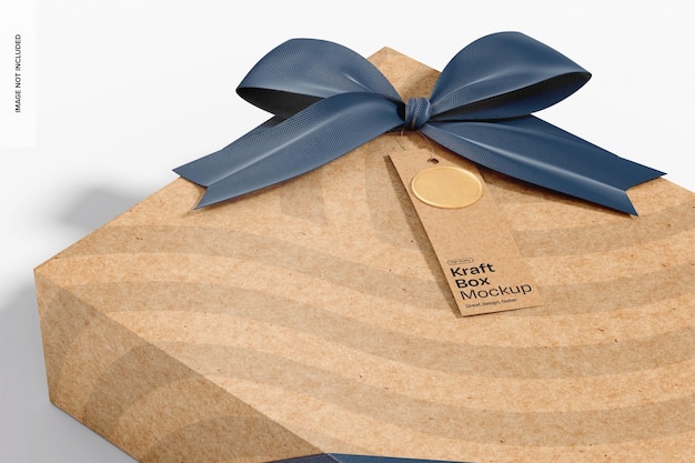 PSD kraft box with paper tag mockup close up